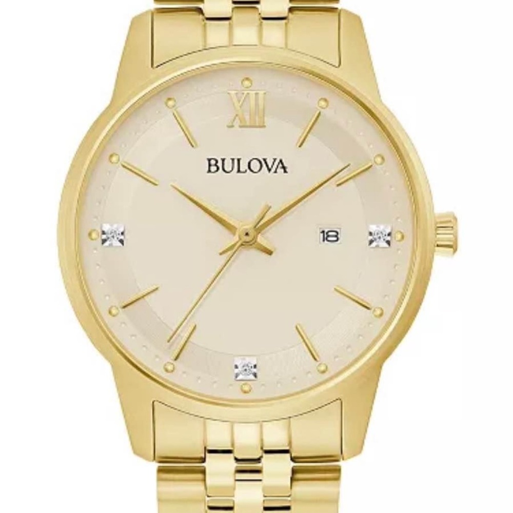 Bulova Gold-Tone Champagne Dial Watch with Crystal Accents